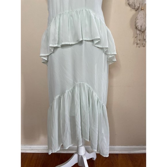 Vero Moda Pastel Midi Dress Ruffle Tiered Mint Green Lined Dress Size L - Picture 4 of 14